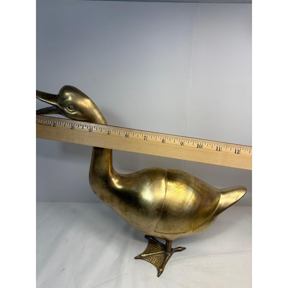 VTG Brass Duck Geese LARGE Figurines Pair MCM Farmhouse Cottagecore Grandmacore - Picture 5 of 10